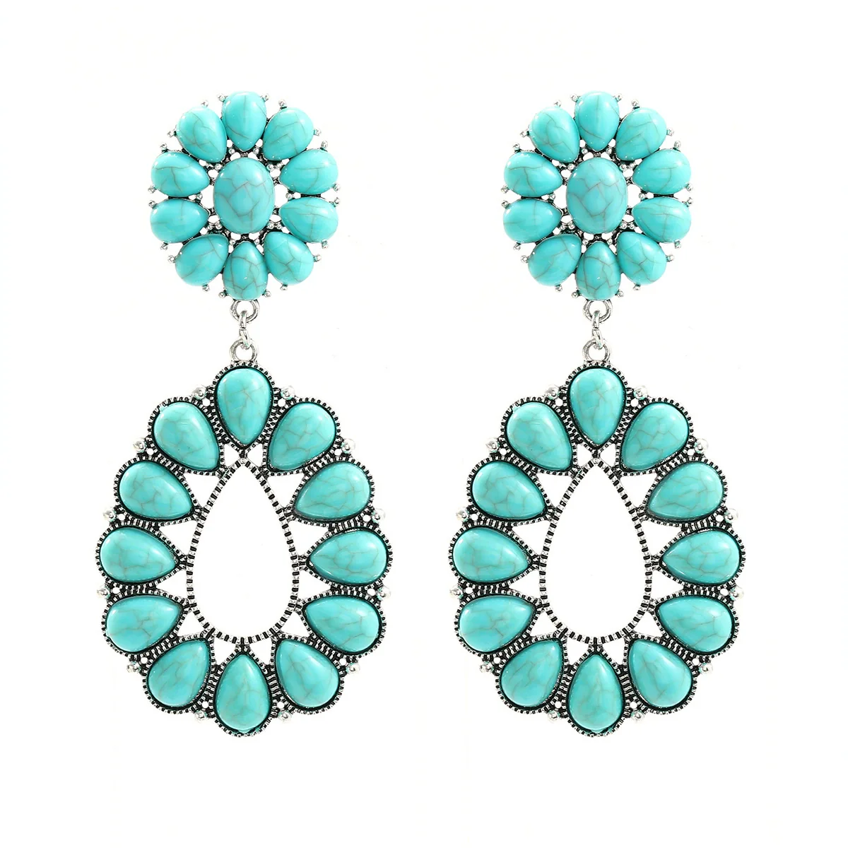 Wholesale Women's Alloy Dropshaped Geometric And Flower Earrings With Electroplating Treatment - Image 5