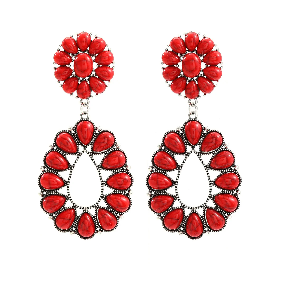 Wholesale Women's Alloy Dropshaped Geometric And Flower Earrings With Electroplating Treatment - Image 7