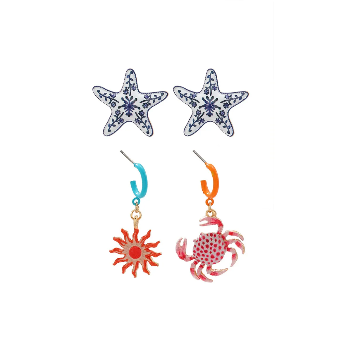 Wholesale Women's Alloy Geometric Animal Zodiac Dripping Oil Crab Sunflower Pendant Earrings - Image 5