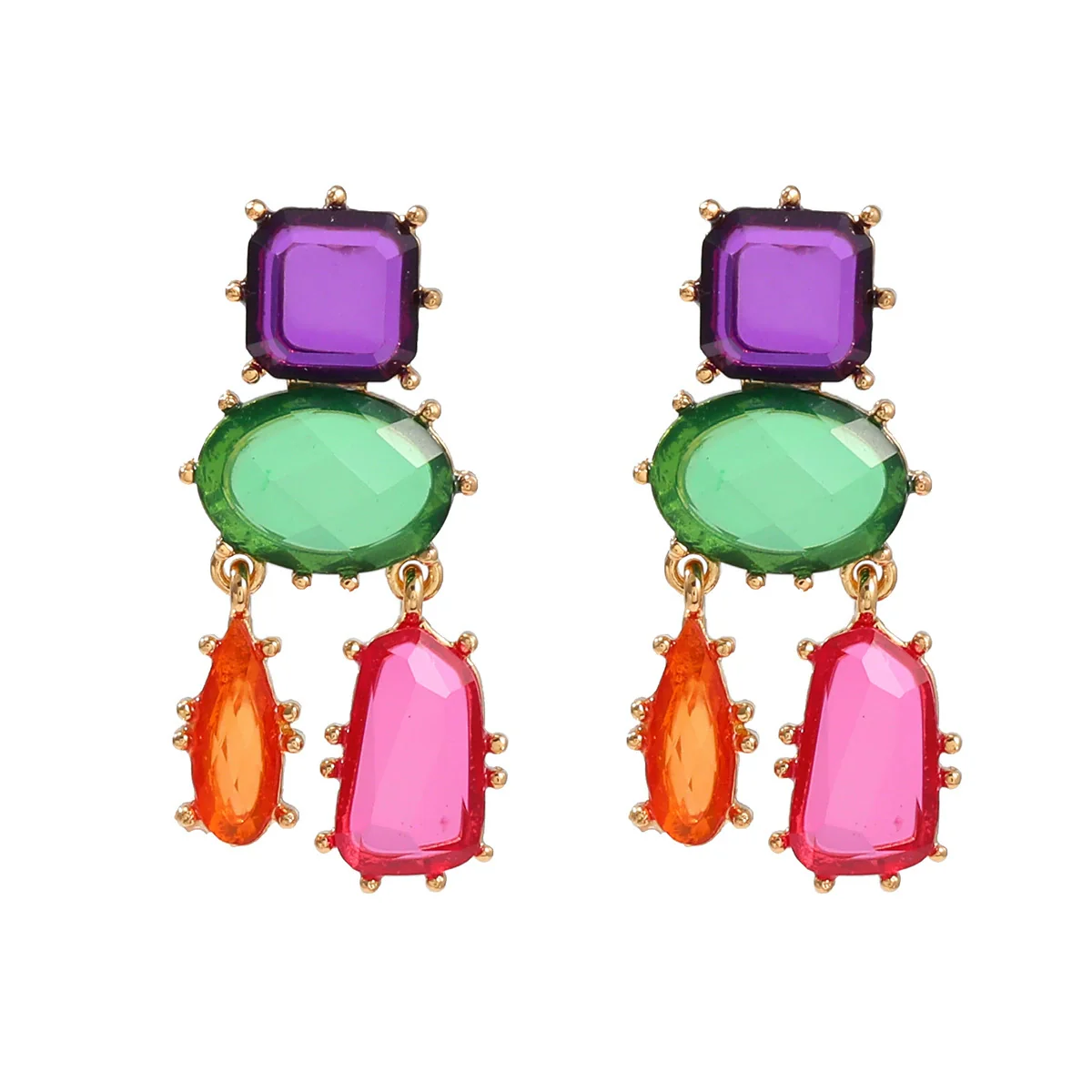 Wholesale Women's Alloy Geometric Colored Diamond Earrings With Electroplating - Image 5