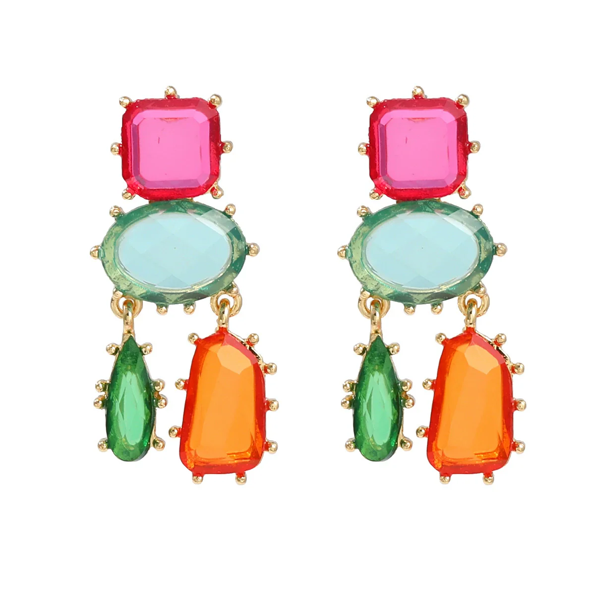 Wholesale Women's Alloy Geometric Colored Diamond Earrings With Electroplating - Image 6