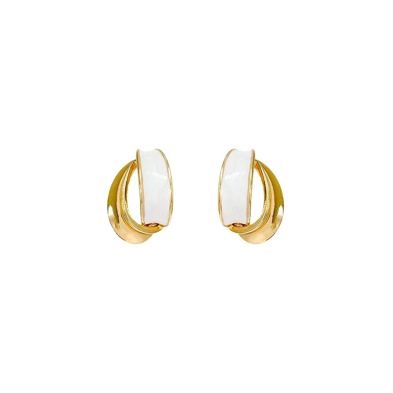 Wholesale Women's Alloy Geometric Curved Texture Earrings With Dripping Glaze And Electroplating - Image 5