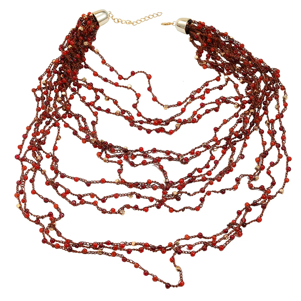 Wholesale Women's Alloy Multi Layer Red Beads Tassel Necklace With Geometric Pattern And Snake Bone Chain - Image 5