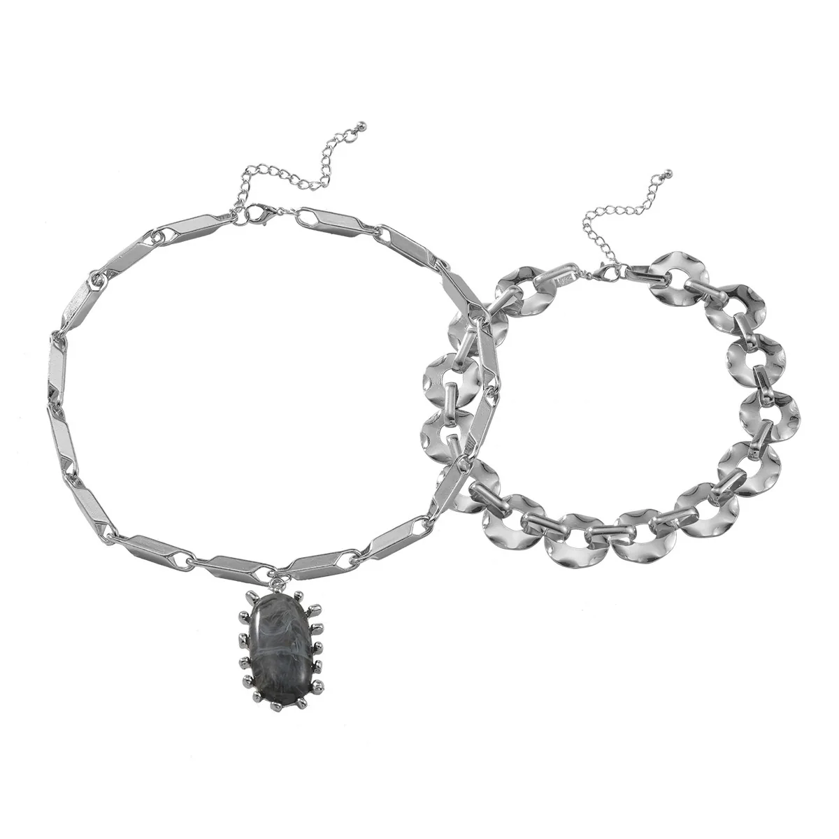Wholesale Women's Alloy Ochain Natural Stone Pendant Necklace With Geometric Style - Image 6