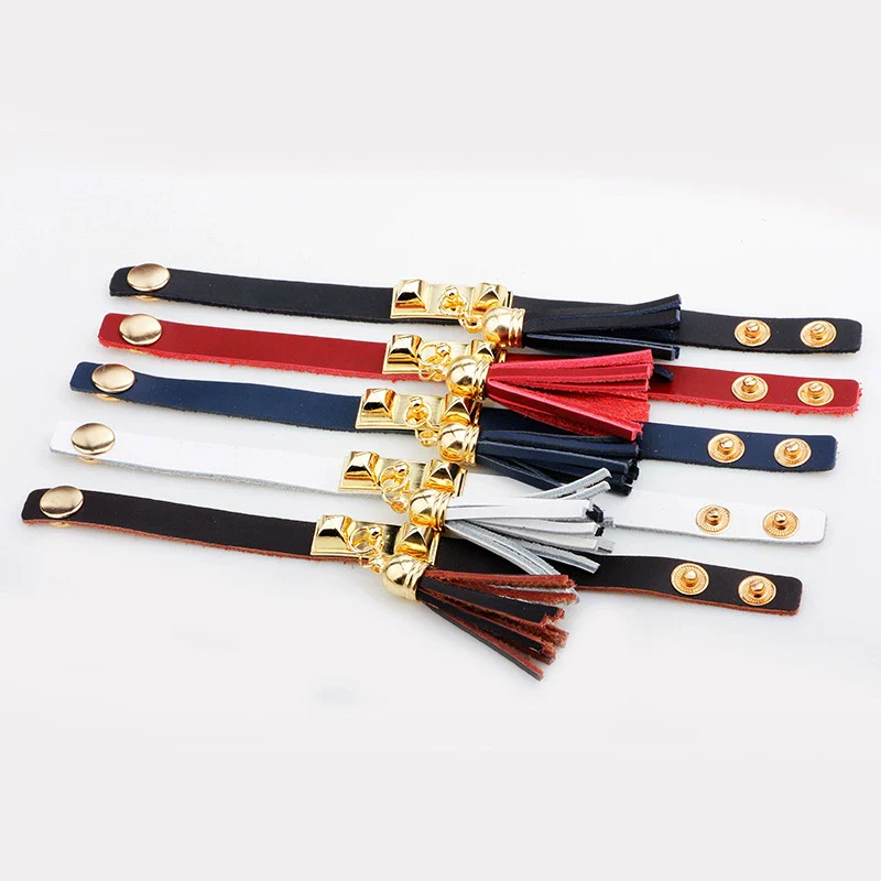 Wholesale Women's Alloy Real Leather Geometric Fan Tassel Rivet Electroplated Fashion Ol Bracelet - Image 3