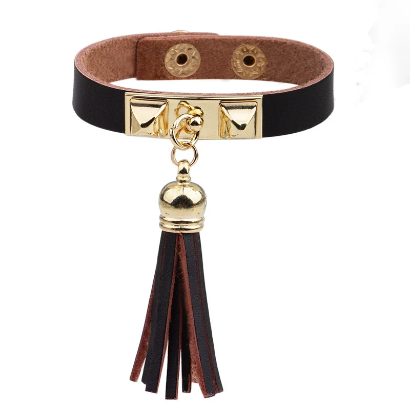 Wholesale Women's Alloy Real Leather Geometric Fan Tassel Rivet Electroplated Fashion Ol Bracelet - Image 5