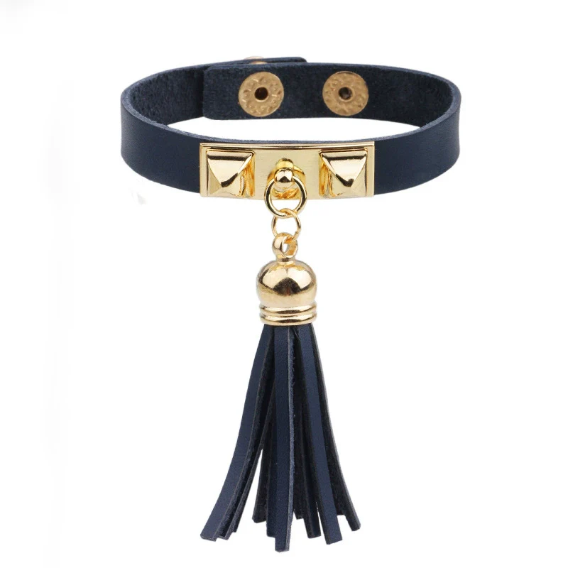 Wholesale Women's Alloy Real Leather Geometric Fan Tassel Rivet Electroplated Fashion Ol Bracelet - Image 7
