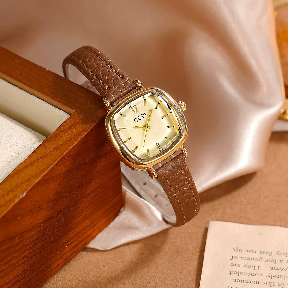 Wholesale Women's Alloy Super Fiber Strap Square Dial Quartz Watch In Retro Style