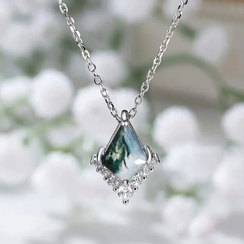 Wholesale Women's Ancient Style Minimalist Copper Necklace With Microinlaid Zircon Geometric Rhombus Pendant And O Word Chain - Image 3