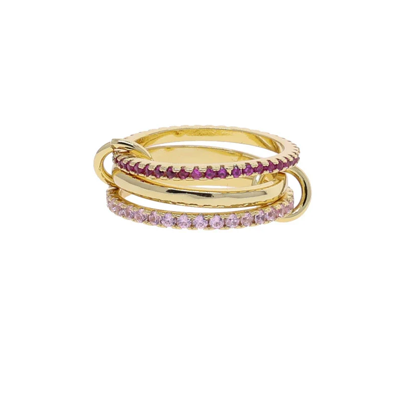 Wholesale Women's And Couple Style Hip Hop Multipiece Overlapping Zircon Ring Set With Diamonds Made Of Copper - Image 12