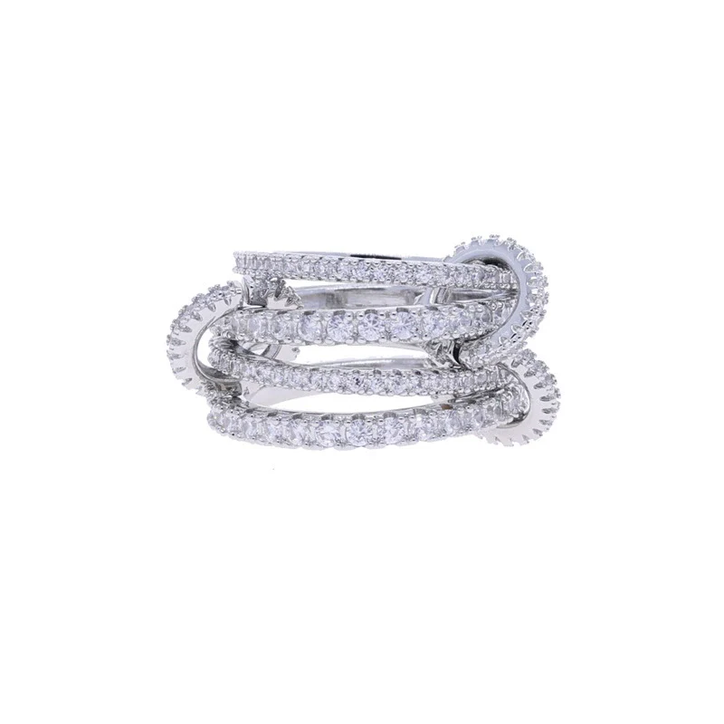 Wholesale Women's And Couple Style Hip Hop Multipiece Overlapping Zircon Ring Set With Diamonds Made Of Copper - Image 13
