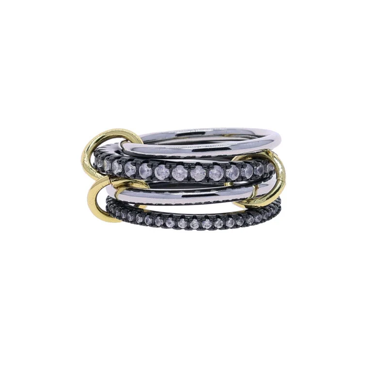 Wholesale Women's And Couple Style Hip Hop Multipiece Overlapping Zircon Ring Set With Diamonds Made Of Copper - Image 17