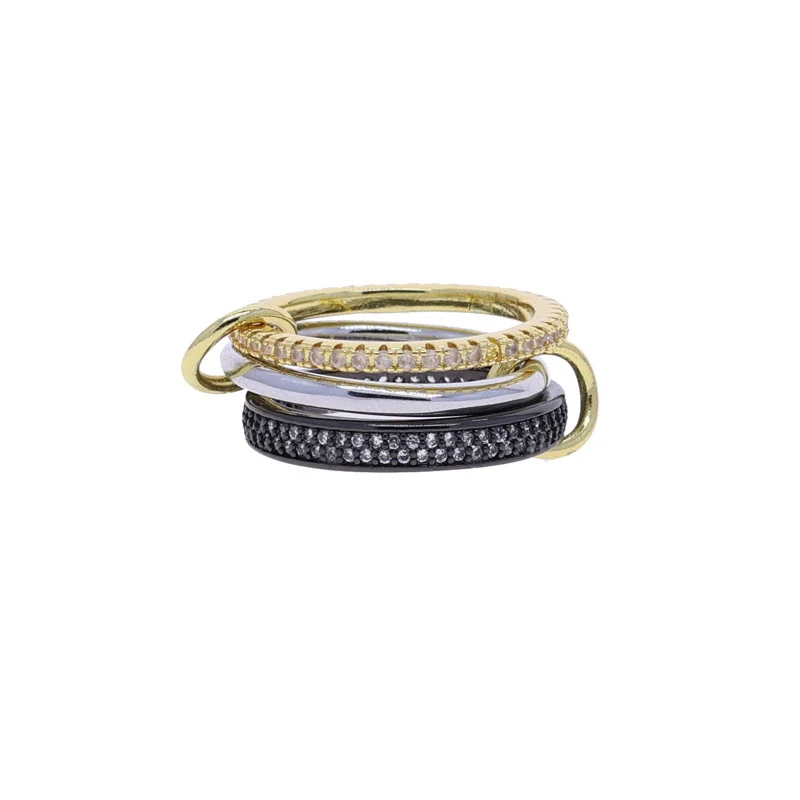Wholesale Women's And Couple Style Hip Hop Multipiece Overlapping Zircon Ring Set With Diamonds Made Of Copper - Image 20