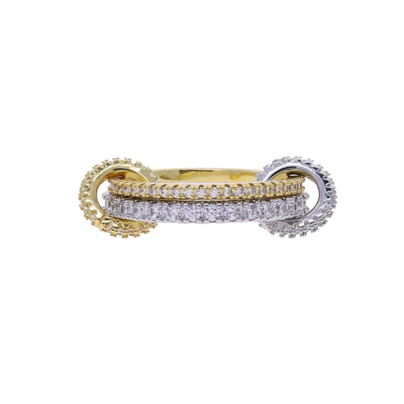 Wholesale Women's And Couple Style Hip Hop Multipiece Overlapping Zircon Ring Set With Diamonds Made Of Copper - Image 23
