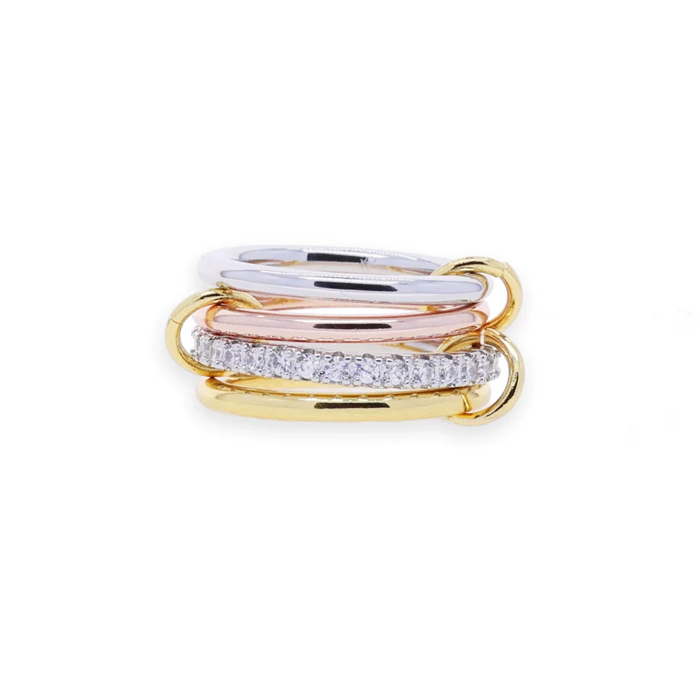 Wholesale Women's And Couple Style Hip Hop Multipiece Overlapping Zircon Ring Set With Diamonds Made Of Copper - Image 25