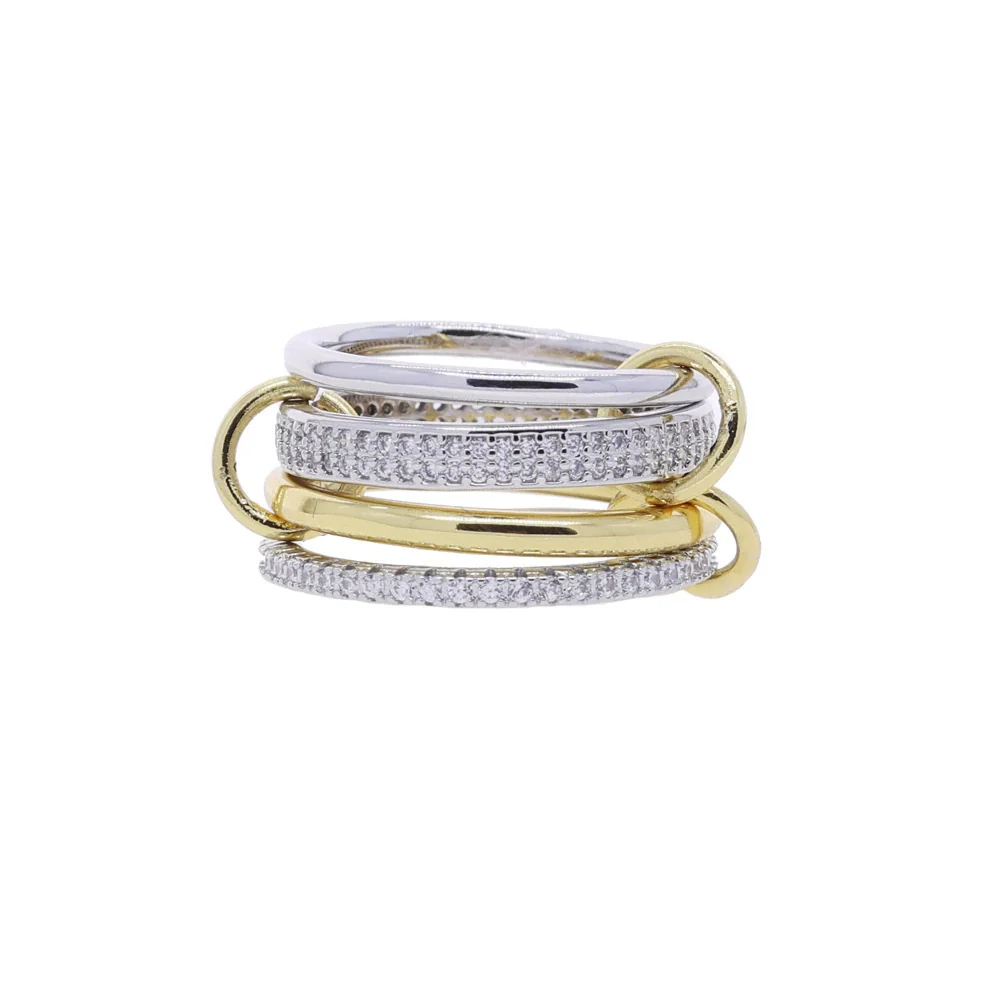 Wholesale Women's And Couple Style Hip Hop Multipiece Overlapping Zircon Ring Set With Diamonds Made Of Copper - Image 27