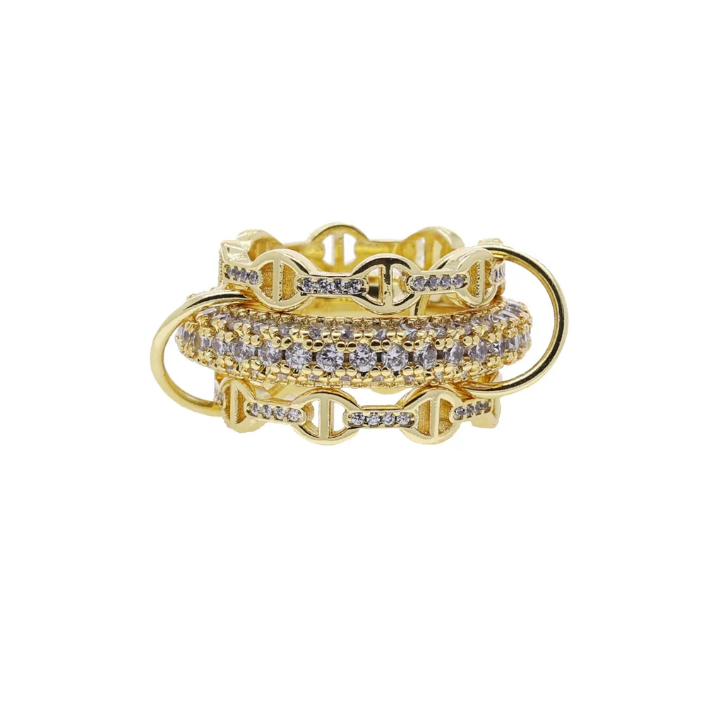 Wholesale Women's And Couple Style Hip Hop Multipiece Overlapping Zircon Ring Set With Diamonds Made Of Copper - Image 29