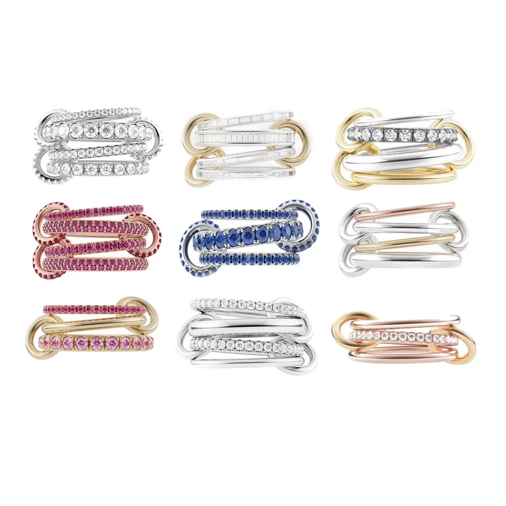 Wholesale Women's And Couple Style Hip Hop Multipiece Overlapping Zircon Ring Set With Diamonds Made Of Copper - Image 5