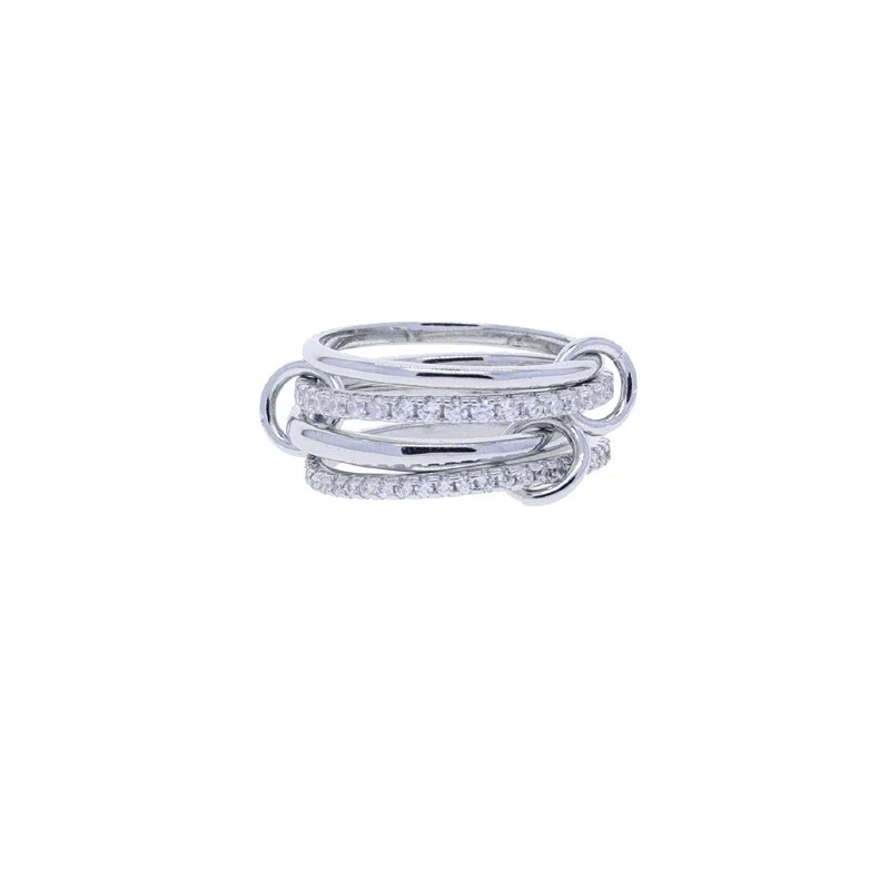 Wholesale Women's And Couple Style Hip Hop Multipiece Overlapping Zircon Ring Set With Diamonds Made Of Copper - Image 7