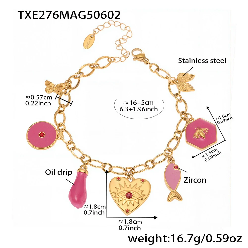 Wholesale Women's Animal Style Ferris Wheel Heartshaped Devil's Eye Pendant Necklace And Bracelet Set In Stainless Steel Zircon Enamel Glaze And Titanium Steel With Electroplating - Image 11