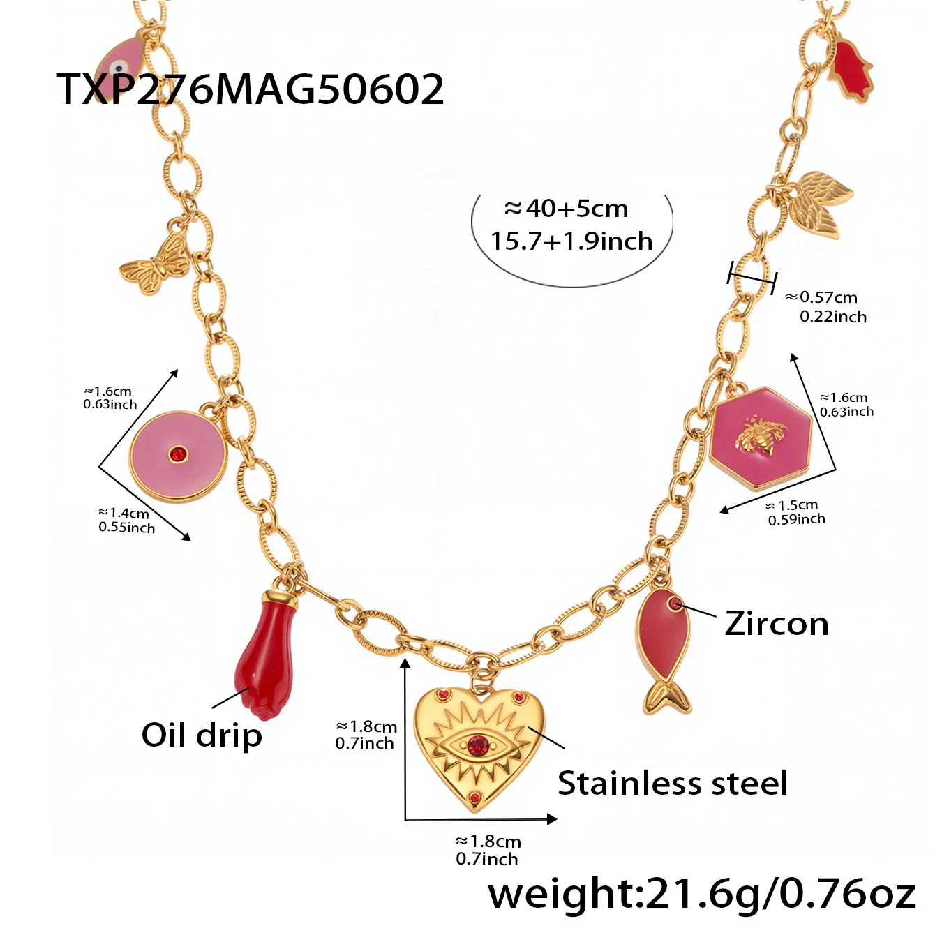 Wholesale Women's Animal Style Ferris Wheel Heartshaped Devil's Eye Pendant Necklace And Bracelet Set In Stainless Steel Zircon Enamel Glaze And Titanium Steel With Electroplating - Image 8