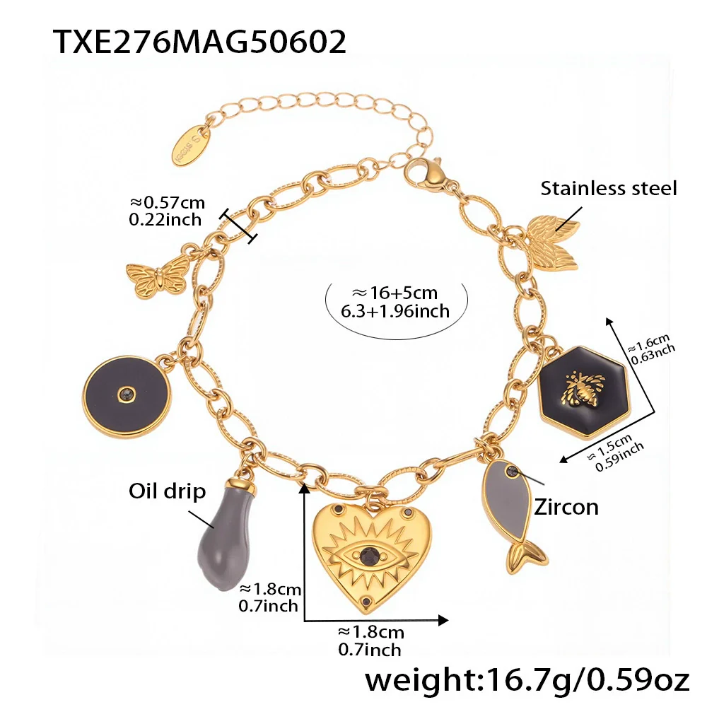 Wholesale Women's Animal Style Ferris Wheel Heartshaped Devil's Eye Pendant Necklace And Bracelet Set In Stainless Steel Zircon Enamel Glaze And Titanium Steel With Electroplating - Image 9