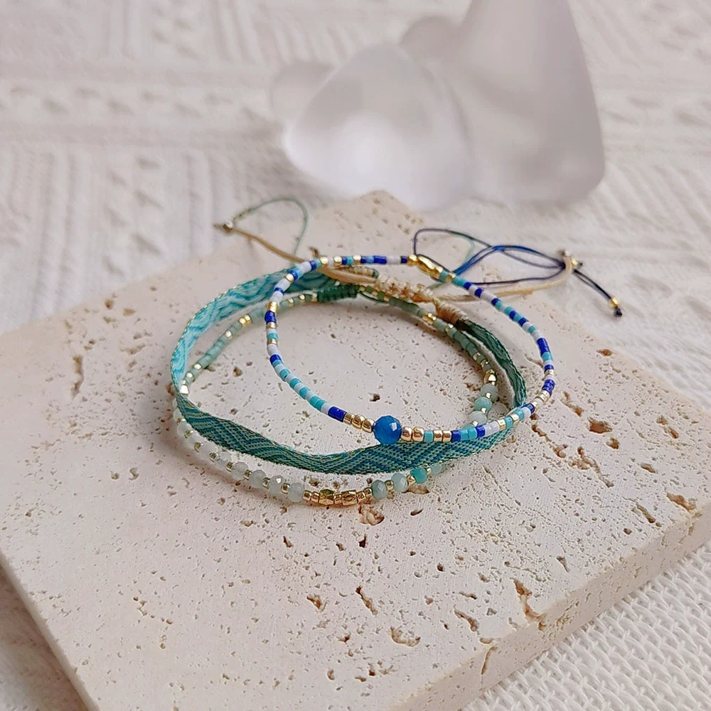 Wholesale Women's Aquamarine Handwoven Beaded Bracelet Jewelry