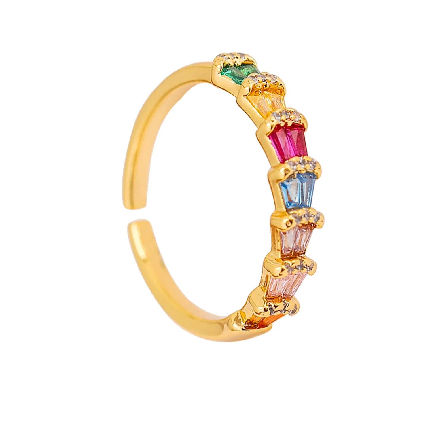 Wholesale Women's Bamboo Copper Ring With Geometric Pattern And Colorful Zircon And Intricate Pavéset Colored Diamonds Electroplated - Image 5
