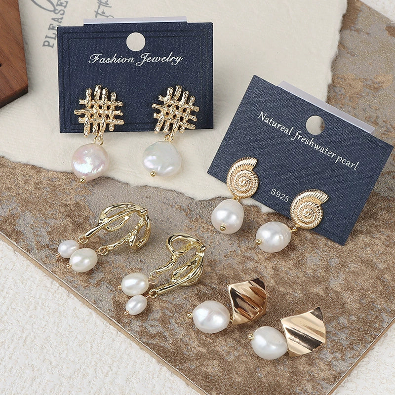 Wholesale Women's Baroque Button Earrings Natural Freshwater Pearl 925 Sterling Silver Needle Oblate Shape - Image 2