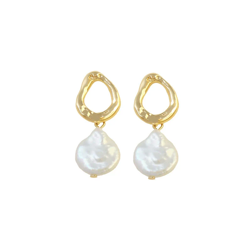 Wholesale Women's Baroque Button Earrings Natural Freshwater Pearl 925 Sterling Silver Needle Oblate Shape - Image 5
