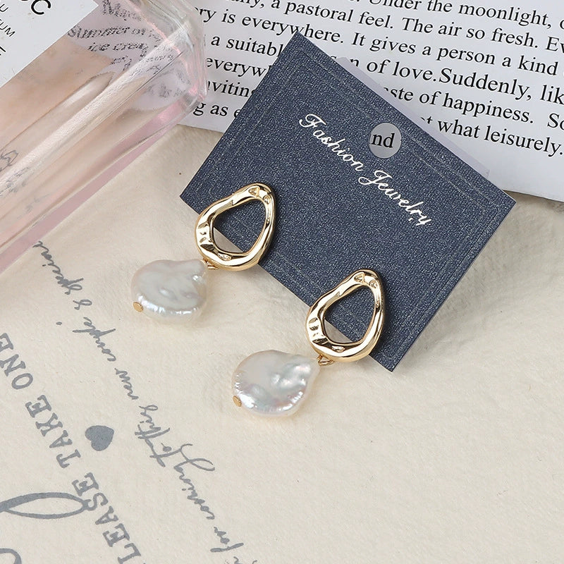 Wholesale Women's Baroque Button Earrings Natural Freshwater Pearl 925 Sterling Silver Needle Oblate Shape - Image 6