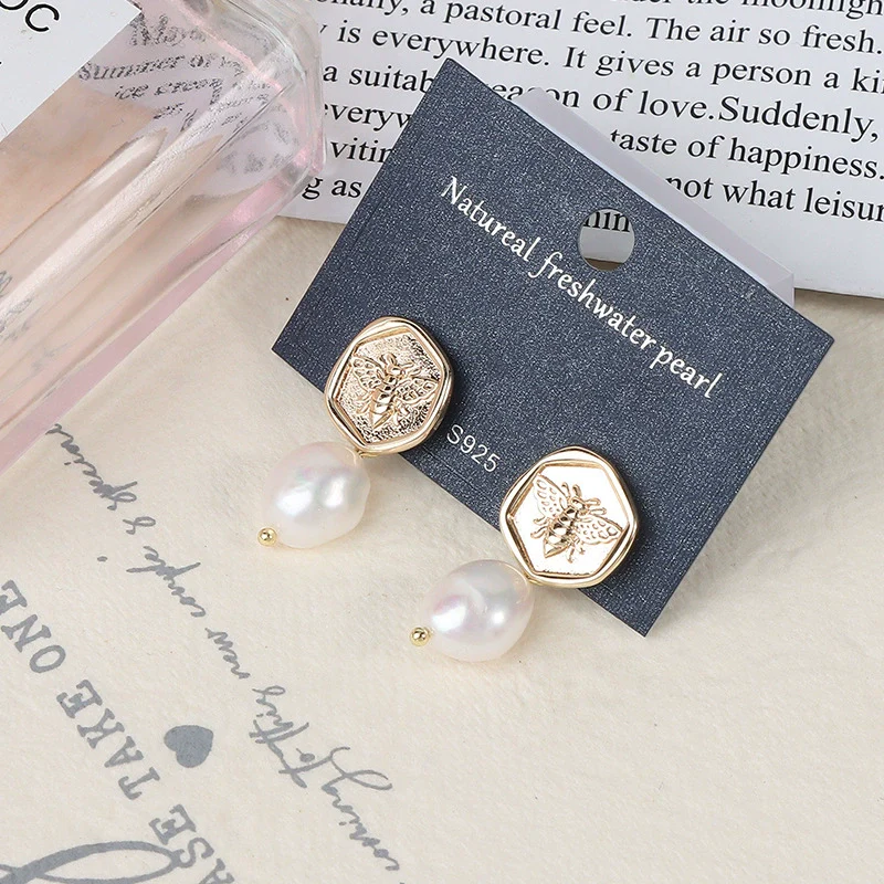 Wholesale Women's Baroque Button Earrings Natural Freshwater Pearl 925 Sterling Silver Needle Oblate Shape - Image 7