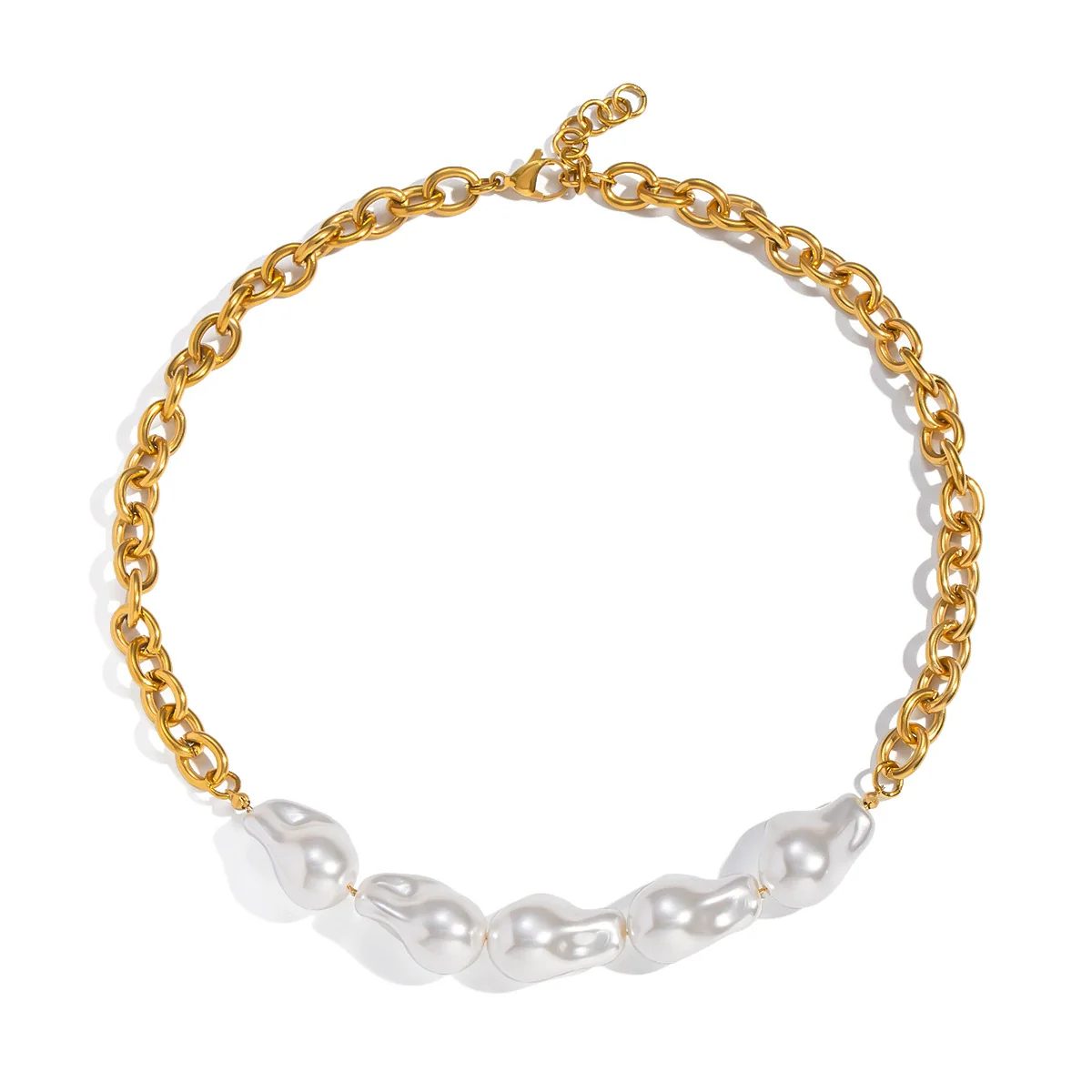 Wholesale Women's Baroque Pearl Necklace With Geometric Design 18K Real Gold Plated Stainless Steel Chain Light Luxury Minimalist Style - Image 5