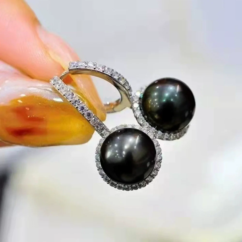 Wholesale Women's Baroque Vintage Simple Allmatch Black Pearl Zircon Earrings Copper Geometric Dripping Glue