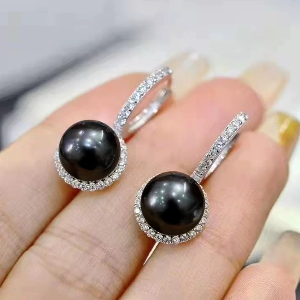 Wholesale Women's Baroque Vintage Simple Allmatch Black Pearl Zircon Earrings Copper Geometric Dripping Glue - Image 2