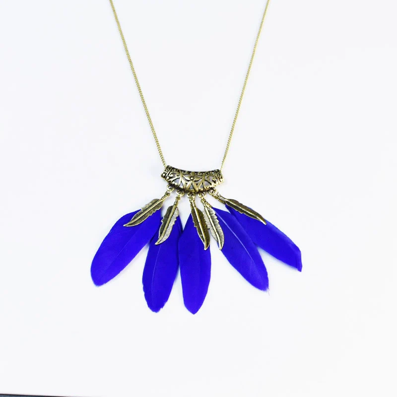 Wholesale Women's Bohemian Creative Feather Tassel Necklace With Geometric Style And Water Wave Chain