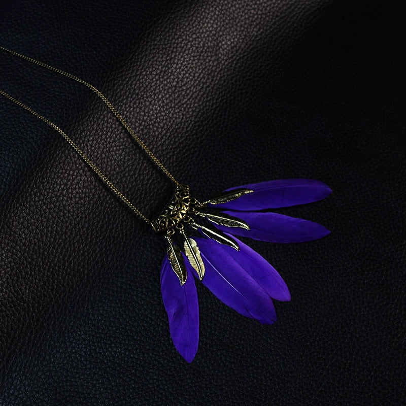 Wholesale Women's Bohemian Creative Feather Tassel Necklace With Geometric Style And Water Wave Chain - Image 2