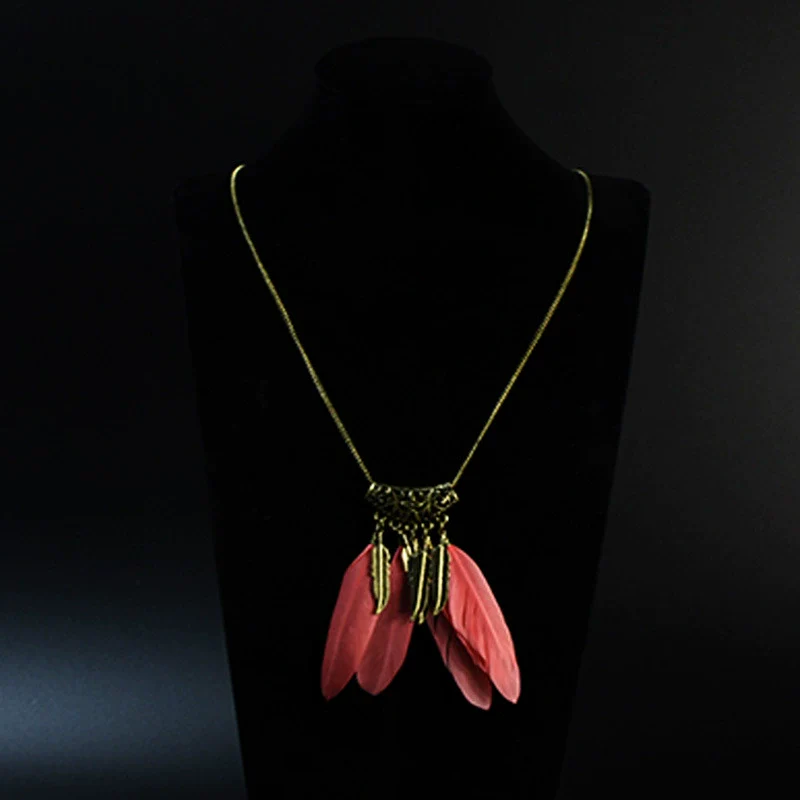 Wholesale Women's Bohemian Creative Feather Tassel Necklace With Geometric Style And Water Wave Chain - Image 4