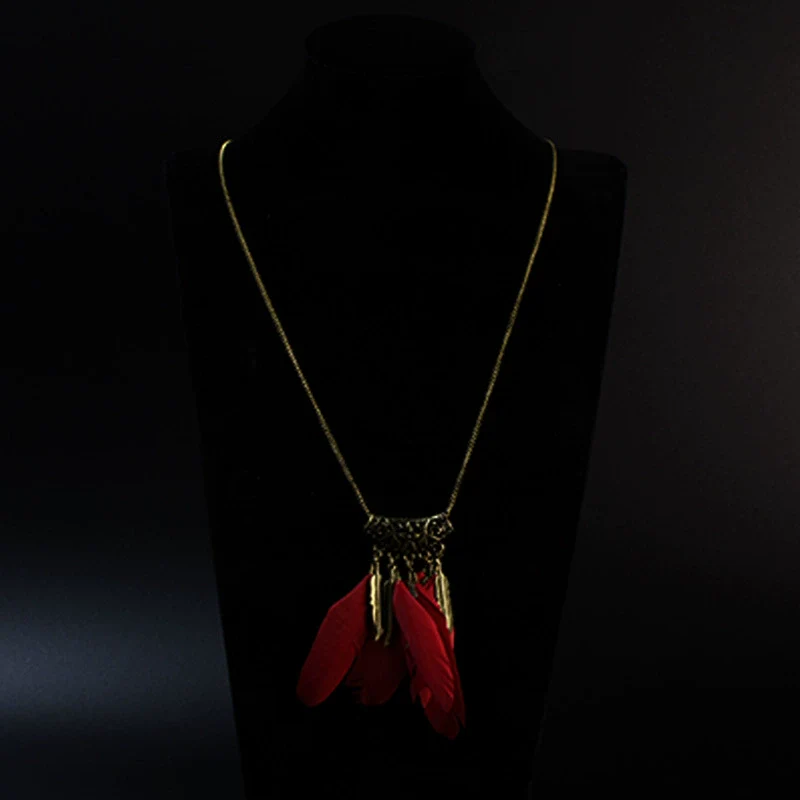 Wholesale Women's Bohemian Creative Feather Tassel Necklace With Geometric Style And Water Wave Chain - Image 6