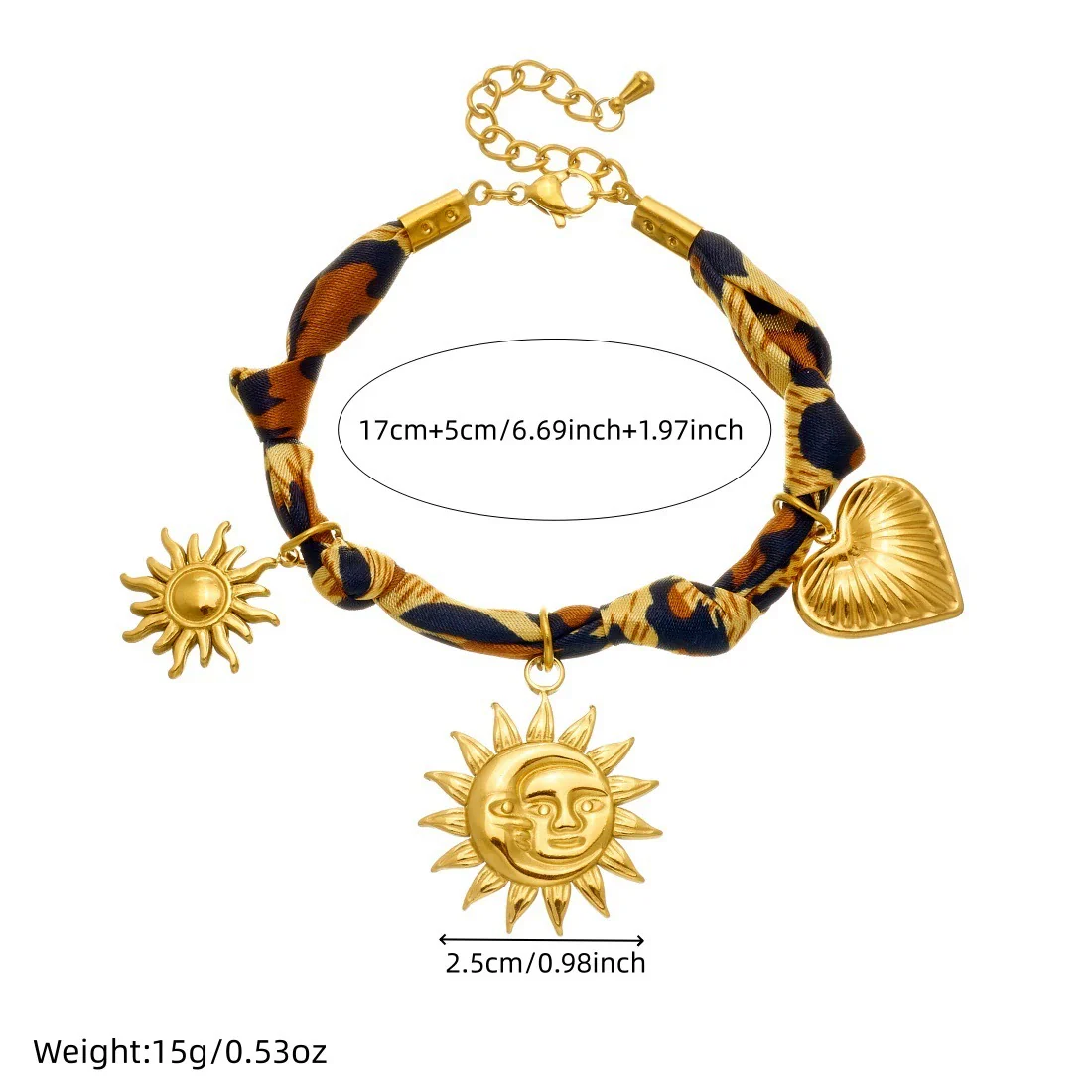 Wholesale Women's Bohemian Minimalist Heart Shape Leopard Print Stainless Steel Goldplated Bracelet With Love Pendant - Image 4