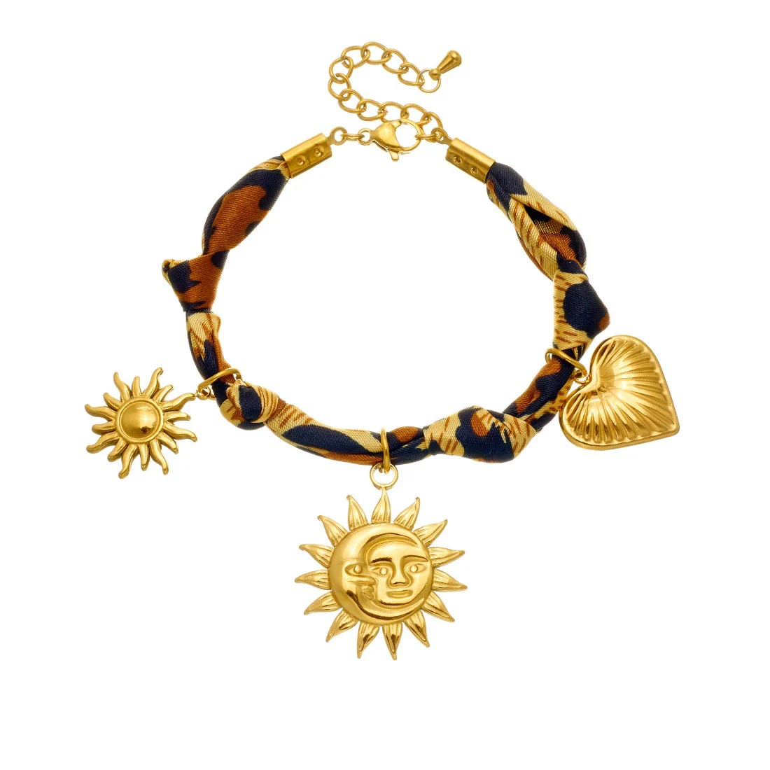 Wholesale Women's Bohemian Minimalist Heart Shape Leopard Print Stainless Steel Goldplated Bracelet With Love Pendant - Image 5