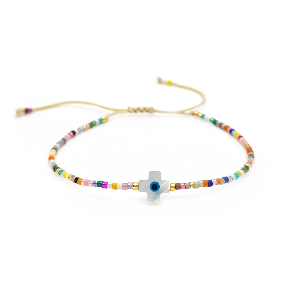 Wholesale Women's Bohemian Style Natural Shell And Glass Glaze Handwoven Geometric Beaded Bracelet - Image 5