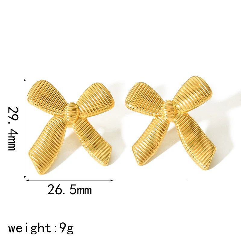 Wholesale Women's Bow Tie Pattern Stainless Steel Earrings With Pvd Furnace Vacuum Real Gold Plating - Image 7