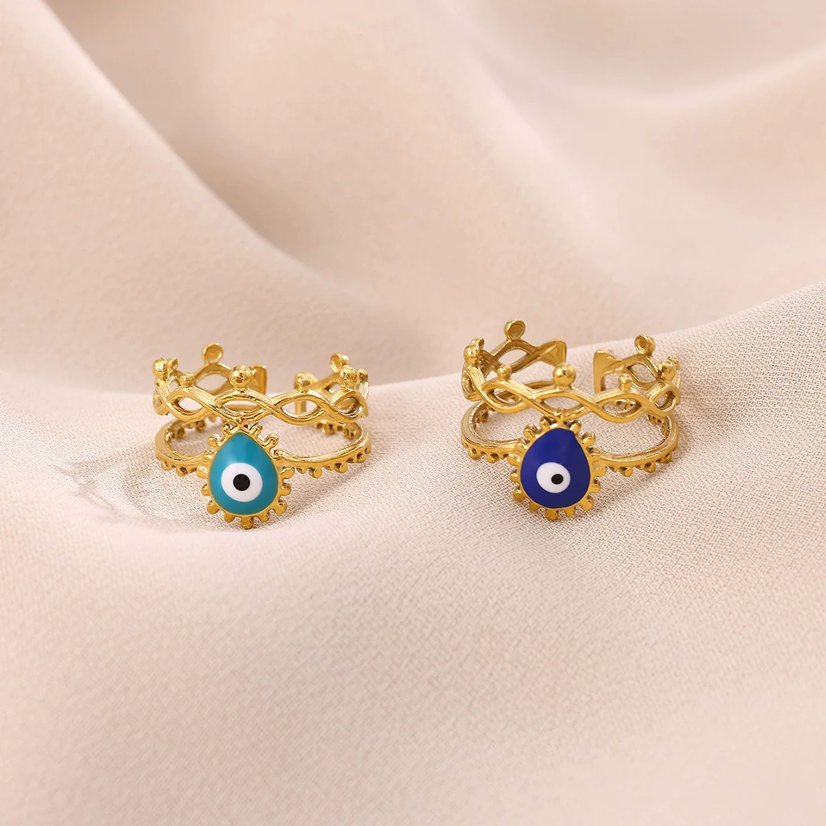 Wholesale Women's Brass Electroplated Devil's Eye Heart Eye Open Bracelet Ring - Image 2