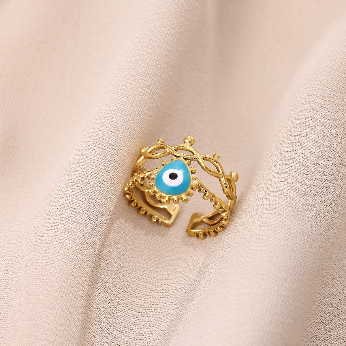 Wholesale Women's Brass Electroplated Devil's Eye Heart Eye Open Bracelet Ring - Image 3
