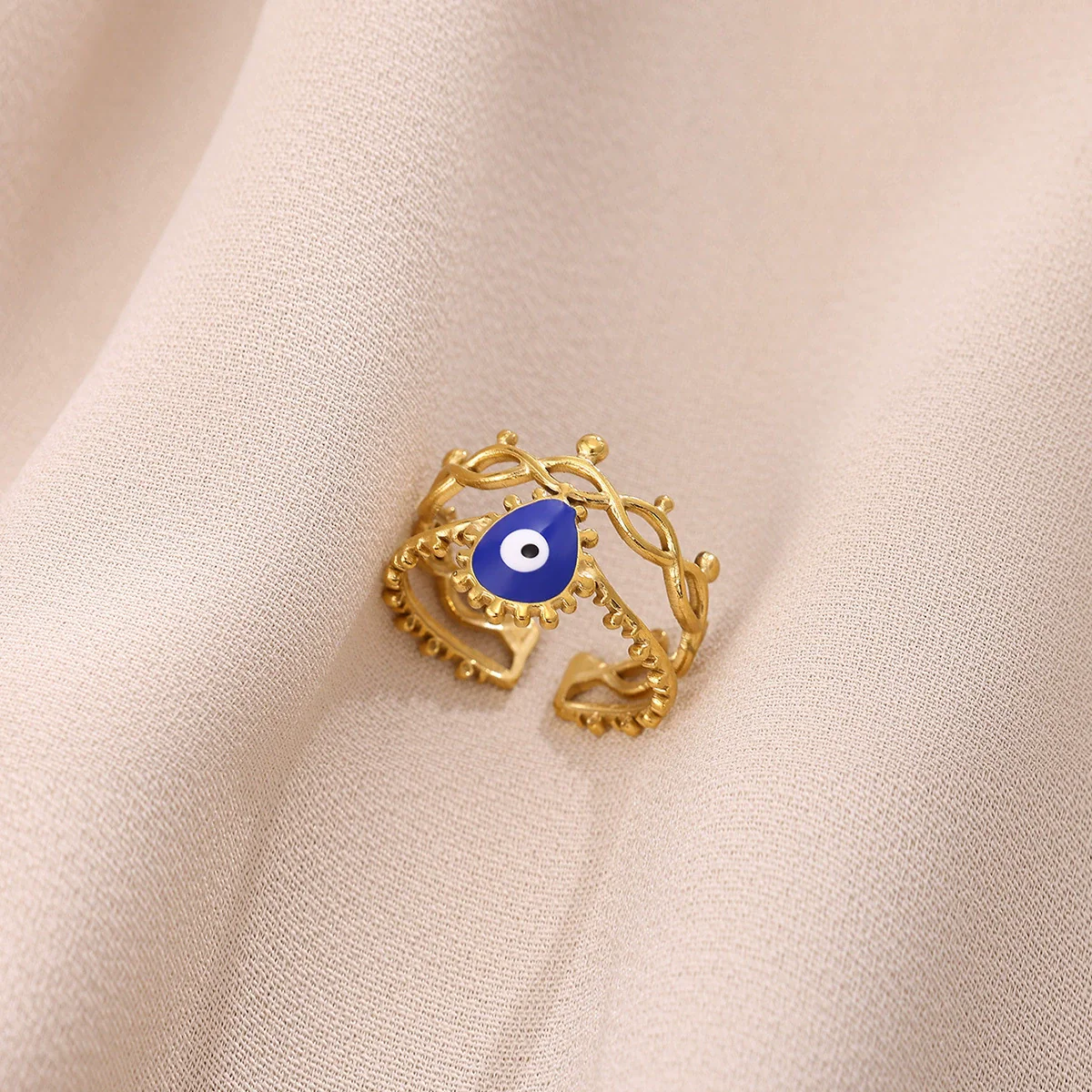 Wholesale Women's Brass Electroplated Devil's Eye Heart Eye Open Bracelet Ring - Image 4