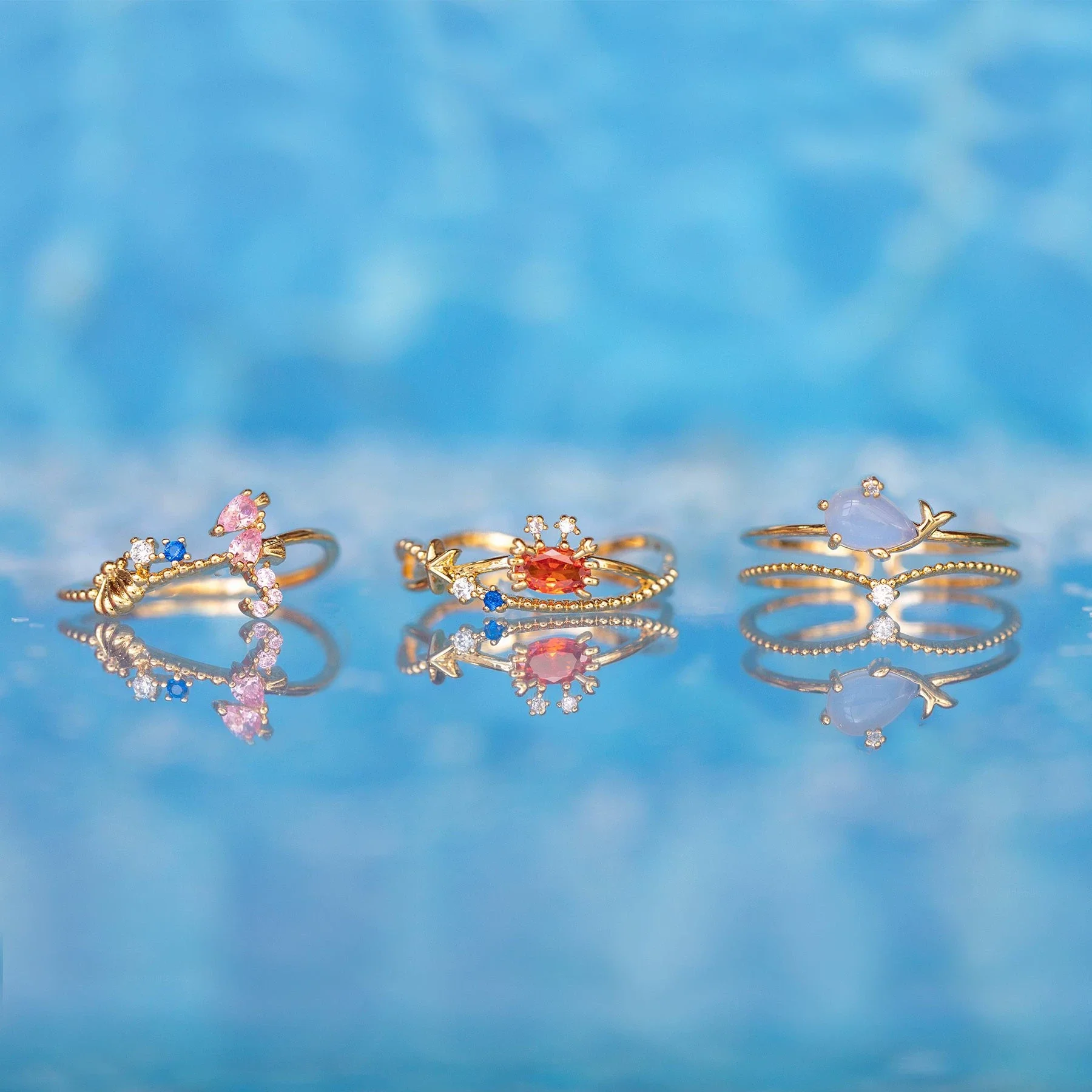 Wholesale Women's Brass Marine Animal Ring With Colorful Zircon Featuring Crab And Seahorse Designs