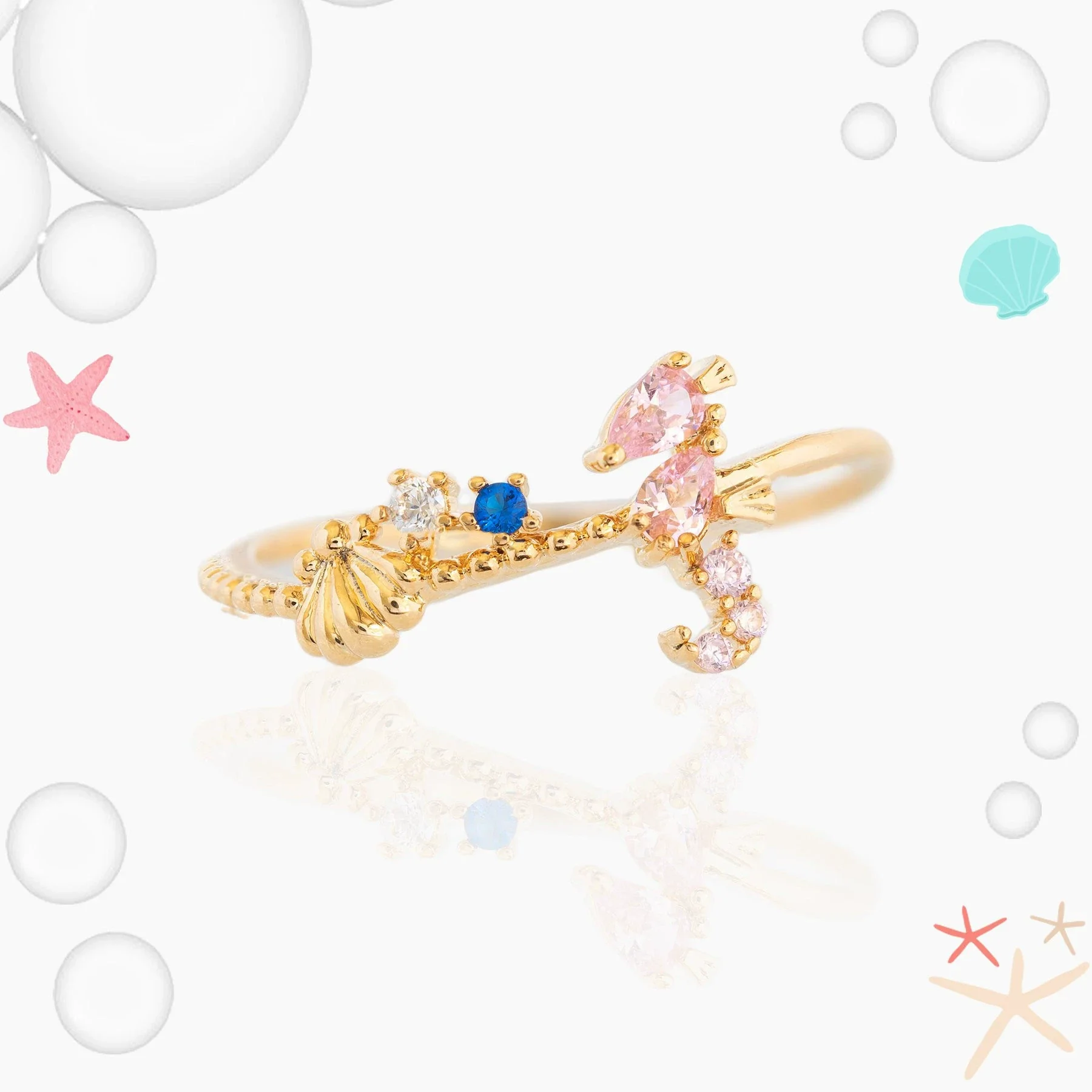 Wholesale Women's Brass Marine Animal Ring With Colorful Zircon Featuring Crab And Seahorse Designs - Image 4