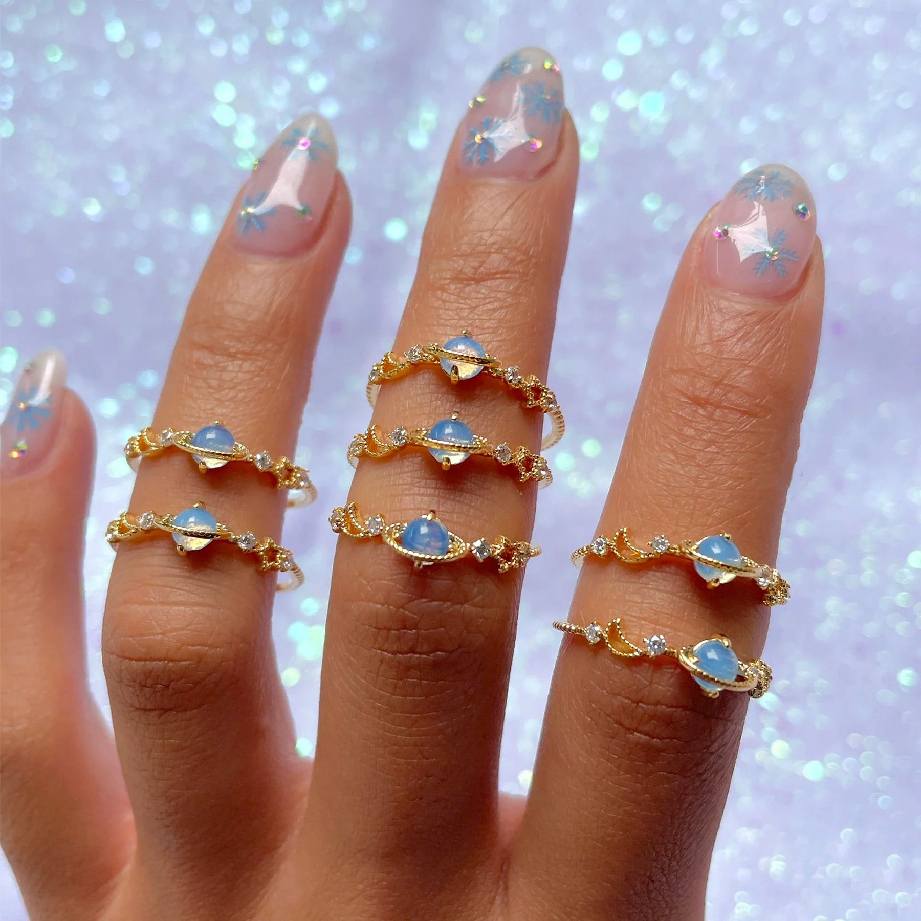 Wholesale Women's Brass Star Pattern Electroplated Planet Ring Fashion Jewelry - Image 2