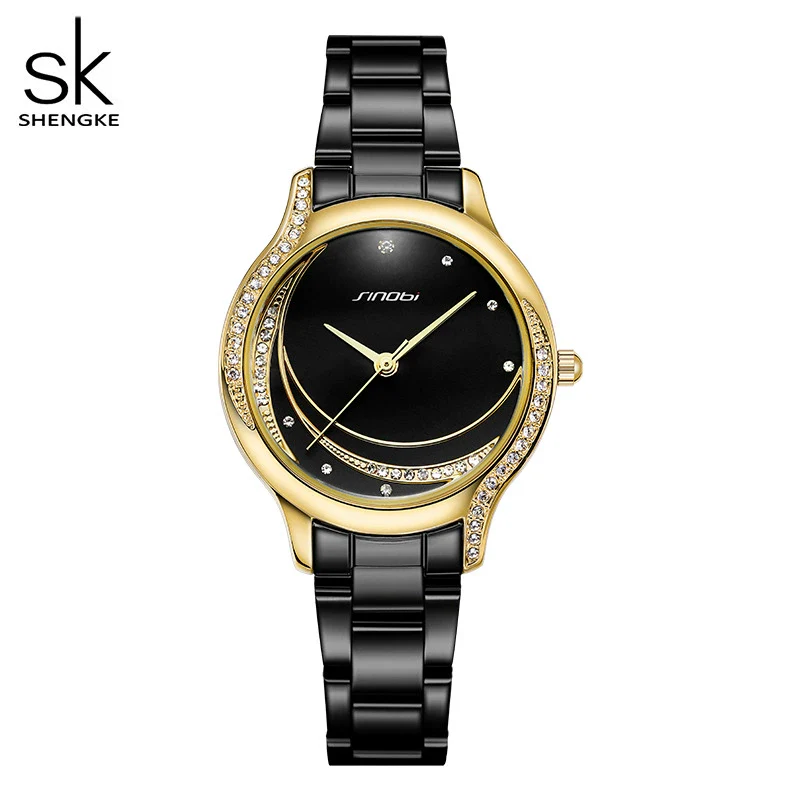 Wholesale Women's Business Style Alloy Band And Case Watch With Sun Pattern And Star And Moon Dial Mineral Strengthened Glass Mirror Bilateral Button Clasp Spiral Crown Round Dial - Image 5